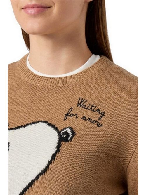 Maglione donna New Queen cammello con jacquard Snoopy MC2 Saint Barth | NEW QUEEN - SNOOPY WAITING SNOW19 EMB